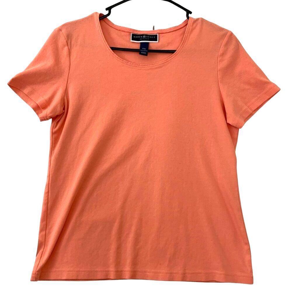 Karen Scott Peony Coral Short Sleeve Top Tee Women’s Size PM